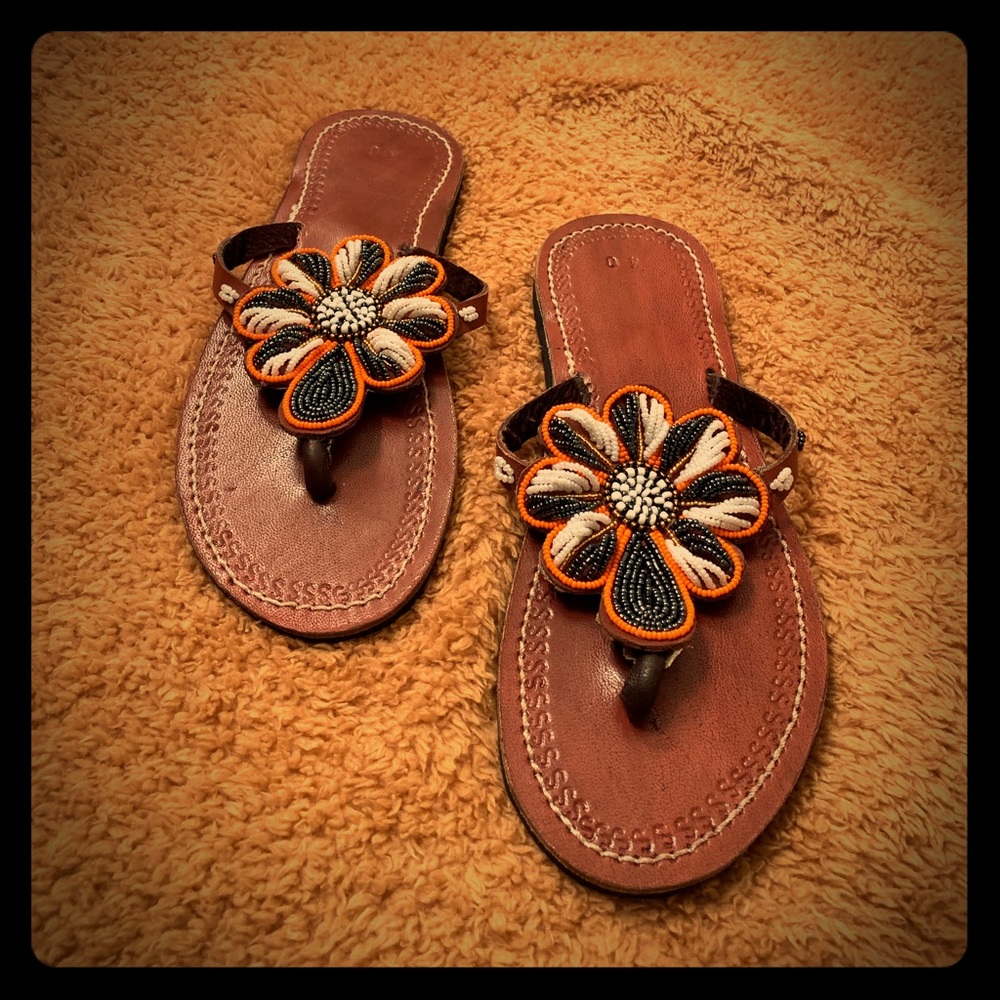 Orange, white and navy sandals